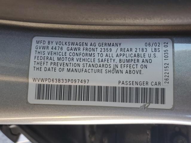 WVWPD63B33P097497 - 2003 VOLKSWAGEN PASSAT GLS SILVER photo 12