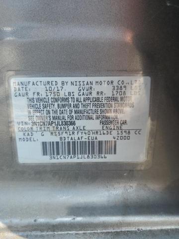 3N1CN7AP1JL830366 - 2018 NISSAN VERSA S GRAY photo 13