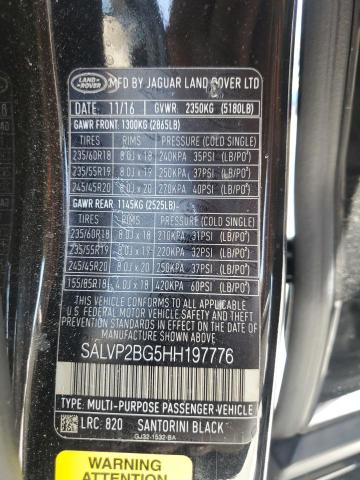 SALVP2BG5HH197776 - 2017 LAND ROVER RANGE ROVE SE BLACK photo 13