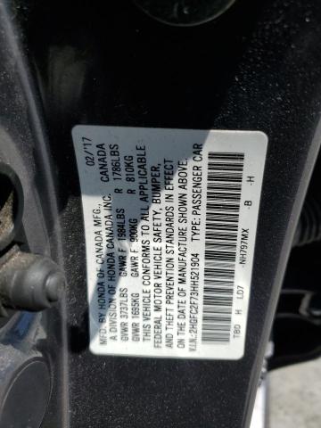 2HGFC2F73HH521904 - 2017 HONDA CIVIC EX GRAY photo 12
