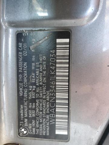WBACN33461LK47034 - 2001 BMW Z3 2.5 GRAY photo 12