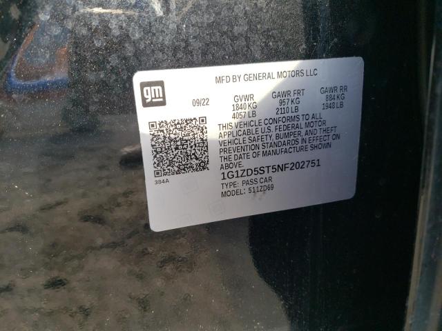 1G1ZD5ST5NF202751 - 2022 CHEVROLET MALIBU LT BLACK photo 12