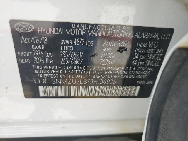 5NMZU3LB7JH106926 - 2018 HYUNDAI SANTA FE S თეთრი ფოტო 13