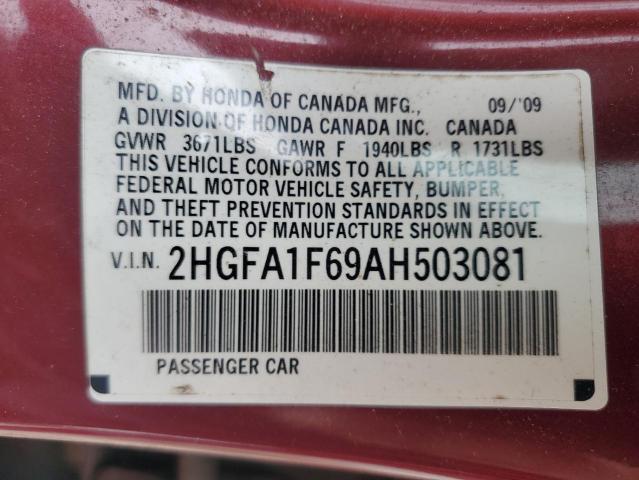 2HGFA1F69AH503081 - 2010 HONDA CIVIC LX-S Bordo foto 13