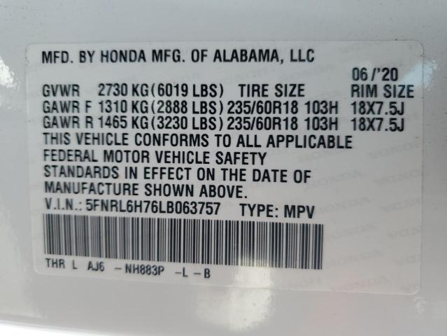 5FNRL6H76LB063757 - 2020 HONDA ODYSSEY EXL 白色 照片 13