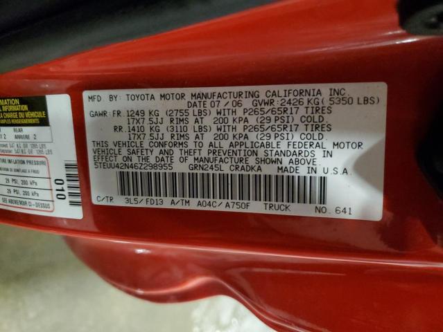5TEUU42N46Z298955 - 2006 TOYOTA TACOMA ACCESS CAB Qırmızı foto 12