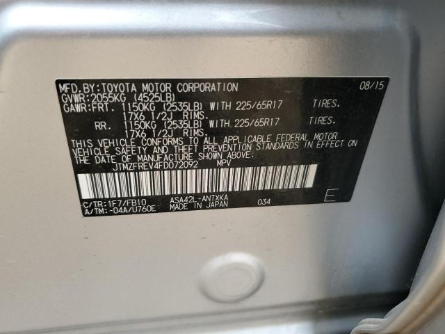 JTMZFREV4FD072092 - 2015 TOYOTA RAV4 LE SILVER photo 13