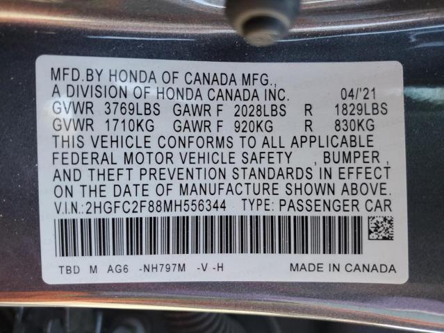 2HGFC2F88MH556344 - 2021 HONDA CIVIC SPORT 灰色 照片 12