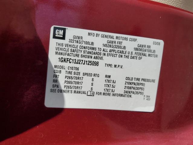 1GKFC13J27J125098 - 2007 GMC YUKON BURGUNDY photo 13