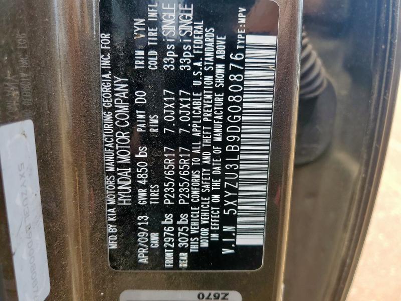 5XYZU3LB9DG080876 - 2013 HYUNDAI SANTA FE S GRAY photo 13