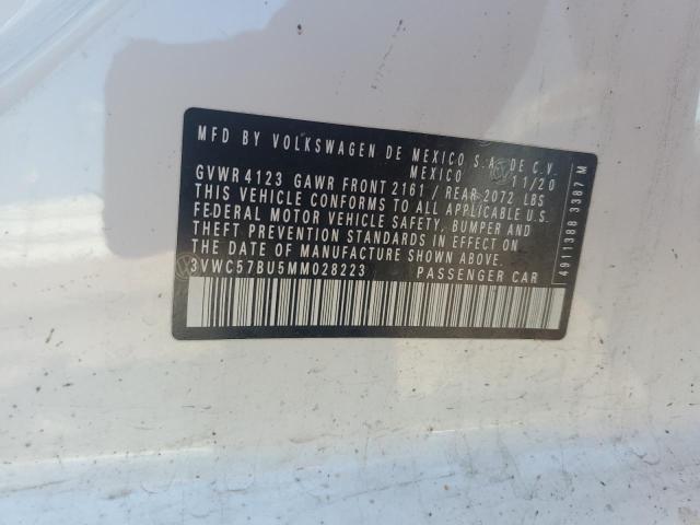 3VWC57BU5MM028223 - 2021 VOLKSWAGEN JETTA S 白色 照片 12