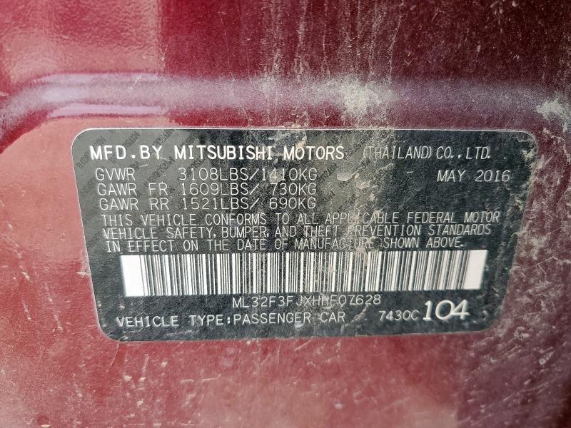 ML32F3FJXHHF07628 - 2017 MITSUBISHI MIRAGE G4 ES BURGUNDY photo 12