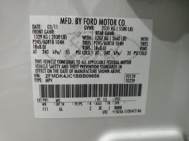 2FMDK4JC1BBB09656 - 2011 FORD EDGE SEL WHITE photo 13