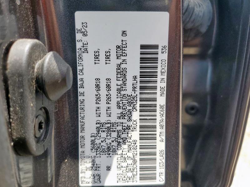 3TMEZ5CN0PM210248 - 2023 TOYOTA TACOMA DOUBLE CAB 石墨色 照片 12