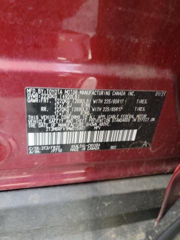 2T3M6RFV1MW015907 - 2021 TOYOTA RAV4 LE BURGUNDY photo 13