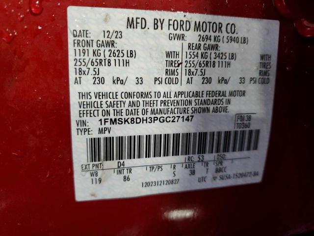 1FMSK8DH3PGC27147 - 2023 FORD EXPLORER XLT Կարմիր լուսանկար 14