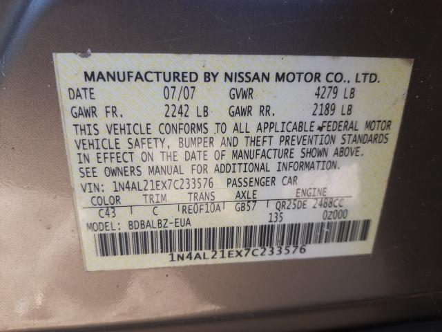 1N4AL21EX7C233576 - 2007 NISSAN ALTIMA 2.5 TAN photo 10