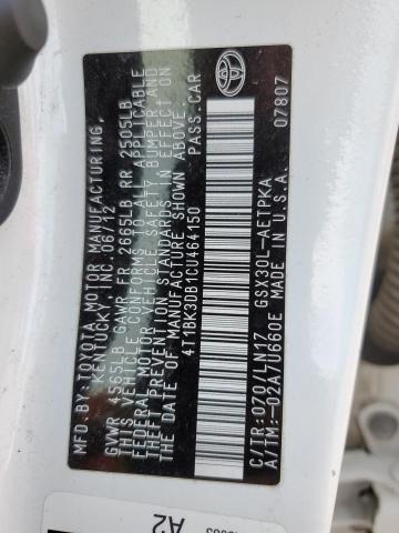 4T1BK3DB1CU464150 - 2012 TOYOTA AVALON BASE 白色 照片 12