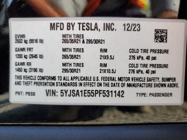 5YJSA1E55PF531142 - 2023 TESLA MODEL S 黑色 照片 12