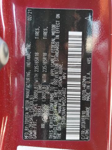 5TDHZRAH1MS054802 - 2021 TOYOTA HIGHLANDER XLE Bordo fotoğraf 14