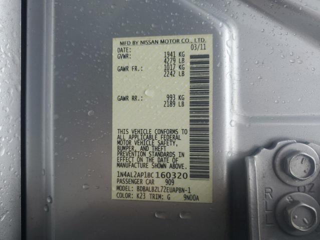 1N4AL2AP1BC160320 - 2011 NISSAN ALTIMA BASE ვერცხლისფერი ფოტო 12