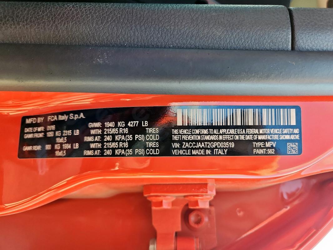 ZACCJAAT2GPD03519 - 2016 JEEP RENEGADE SPORT 橙色 照片 14