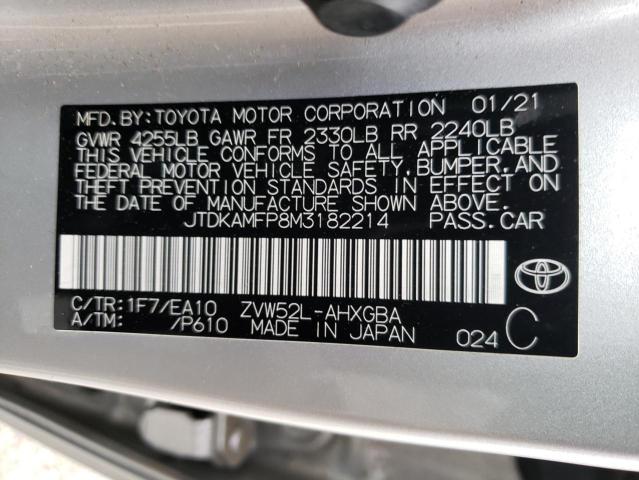 JTDKAMFP8M3182214 - 2021 TOYOTA PRIUS PRIM LE SILVER photo 12