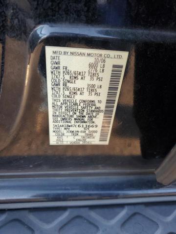 5N1AR18W47C613669 - 2007 NISSAN PATHFINDER LE BLACK photo 12