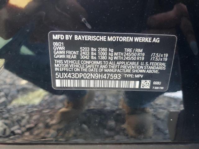 5UX43DP02N9H47593 - 2022 BMW X3 SDRIVE30I BLACK photo 14