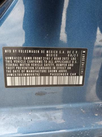 3VWC57BU3MM066792 - 2021 VOLKSWAGEN JETTA S BLUE photo 12