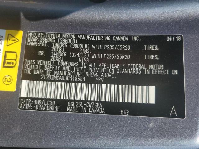 2T2BZMCA9JC148581 - 2018 LEXUS RX 350 BASE CHARCOAL photo 13