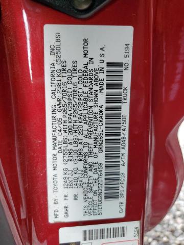 5TETU62N35Z076459 - 2005 TOYOTA TACOMA PRERUNNER ACCESS CAB RED photo 12