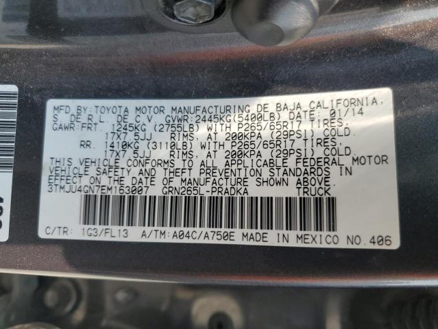 3TMJU4GN7EM163007 - 2014 TOYOTA TACOMA DOUBLE CAB PRERUNNER CHARCOAL photo 13