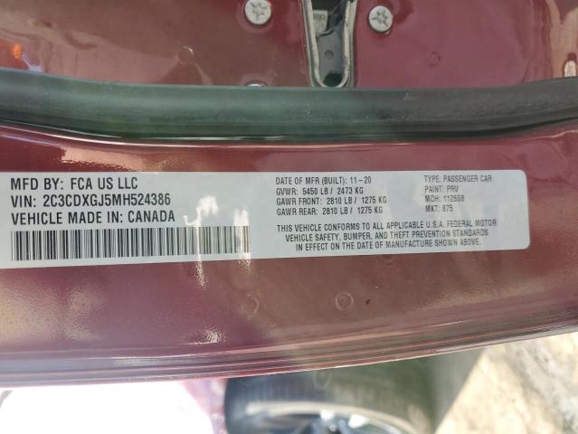2C3CDXGJ5MH524386 - 2021 DODGE CHARGER SCAT PACK BURGUNDY photo 12
