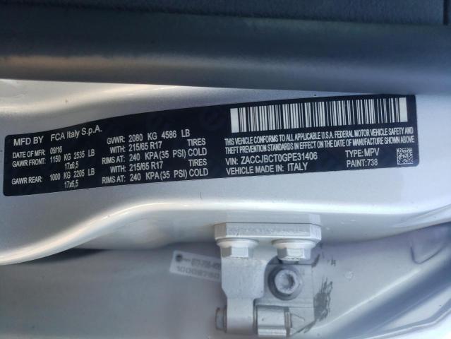 ZACCJBCT0GPE31406 - 2016 JEEP RENEGADE TRAILHAWK SILVER photo 12