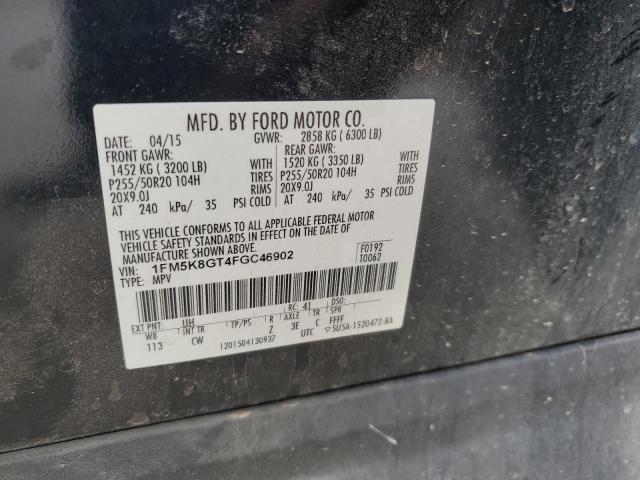 1FM5K8GT4FGC46902 - 2015 FORD EXPLORER SPORT შავი ფოტო 14