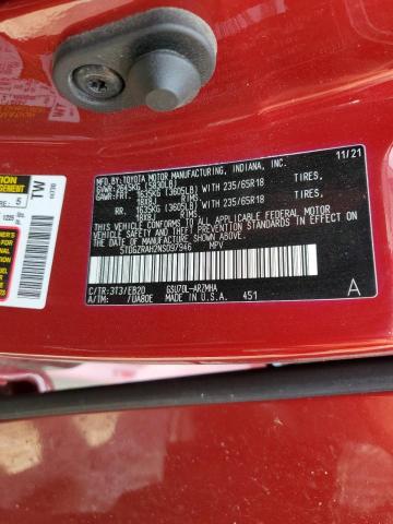 5TDGZRAH2NS097946 - 2022 TOYOTA HIGHLANDER XLE RED photo 13