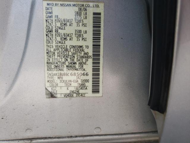 5N1AR18U86C685066 - 2006 NISSAN PATHFINDER LE 银色 照片 13