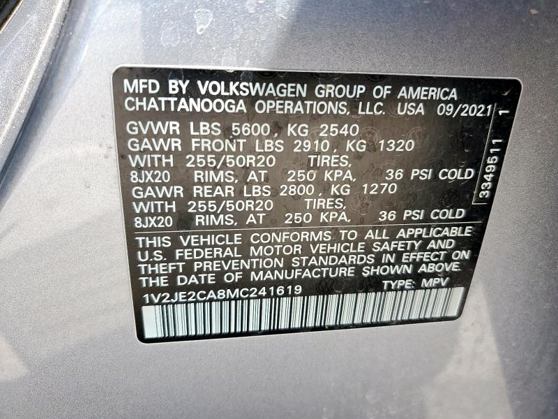 1V2JE2CA8MC241619 - 2021 VOLKSWAGEN ATLAS CROS SE Сұр фото 13