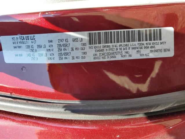 2C4RC1BGXHR757715 - 2017 CHRYSLER PACIFICA TOURING L Բորդո լուսանկար 13