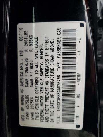 1HGCP3F86AA026798 - 2010 HONDA ACCORD EXL BLACK photo 12