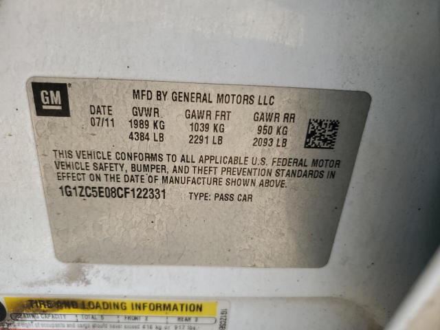 1G1ZC5E08CF122331 - 2012 CHEVROLET MALIBU 1LT 白色 照片 12