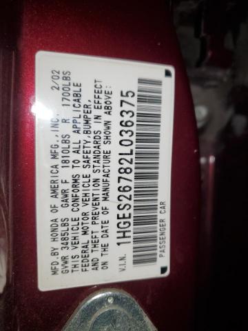 1HGES26782L036375 - 2002 HONDA CIVIC EX RED photo 13