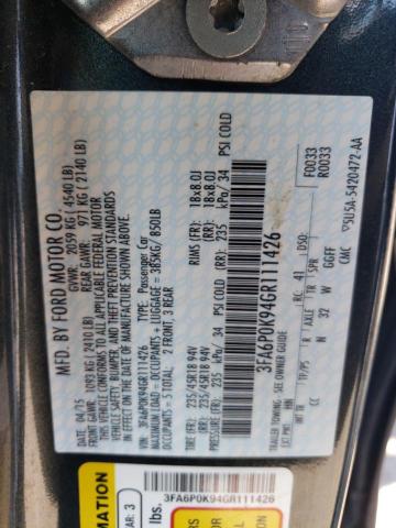 3FA6P0K94GR111426 - 2016 FORD FUSION TITANIUM GREEN photo 12