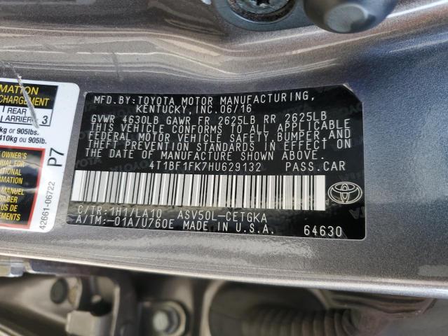 4T1BF1FK7HU629132 - 2017 TOYOTA CAMRY LE GRAY photo 12
