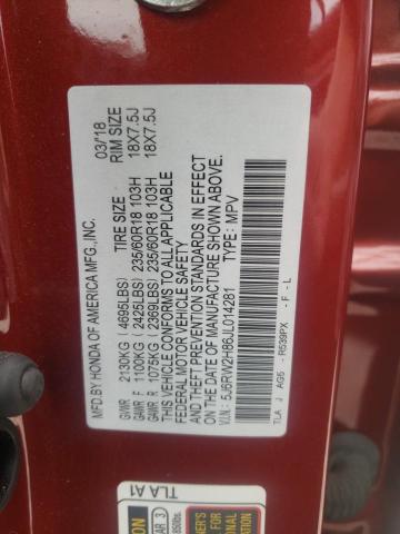 5J6RW2H86JL014281 - 2018 HONDA CR-V EXL RED photo 12