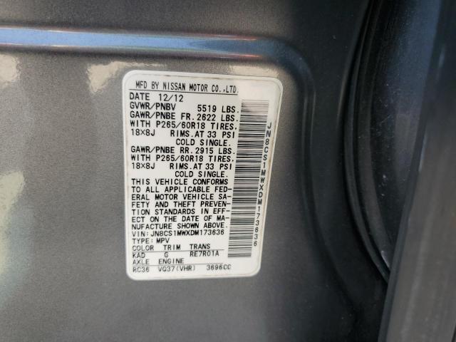 JN8CS1MWXDM173636 - 2013 INFINITI FX37 GRAY photo 13