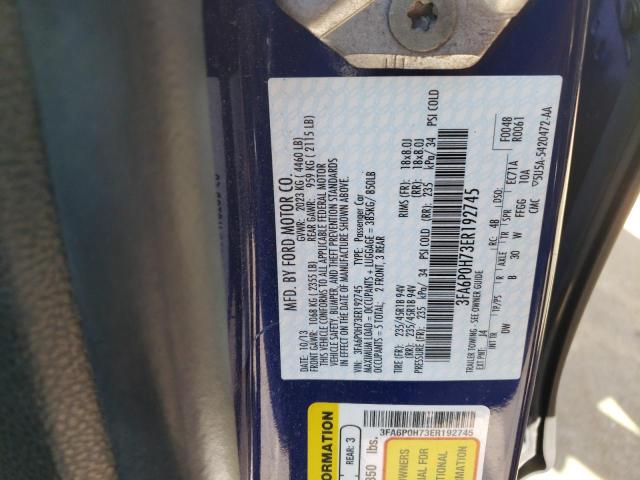 3FA6P0H73ER192745 - 2014 FORD FUSION SE BLUE photo 12