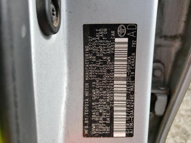 2T1KR32E87C661865 - 2007 TOYOTA COROLLA MA XR SILVER photo 12