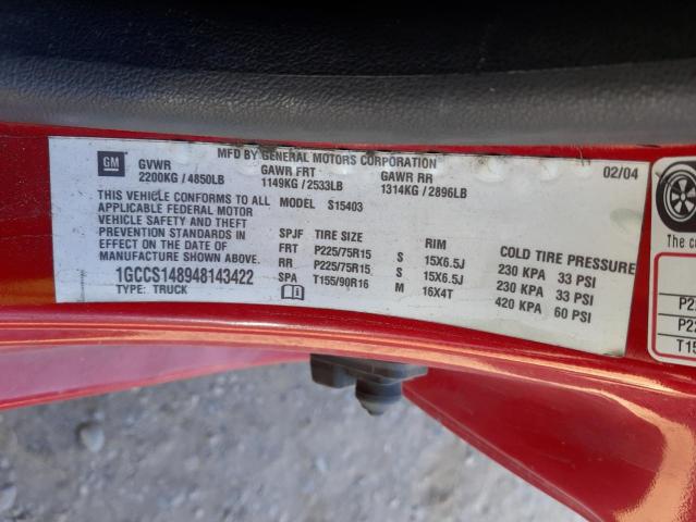 1GCCS148948143422 - 2004 CHEVROLET COLORADO RED photo 13